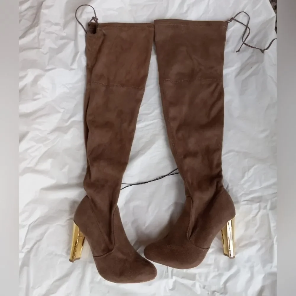 NWT Wild Diva Over The Knee High Heel Boots Golden Heel Size 6.5